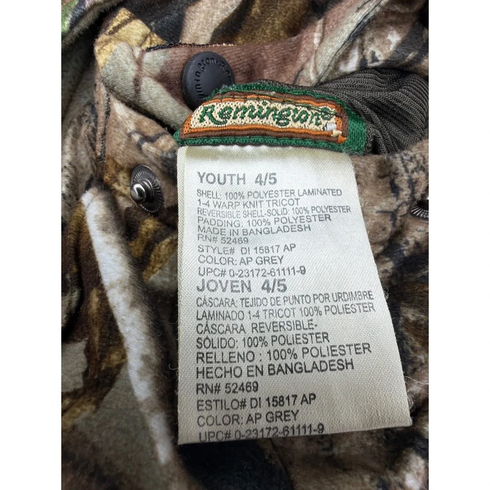 Remington Reversible Jacket Boys 4/5 Camo Real Tree Insulated Gorpcore EUC